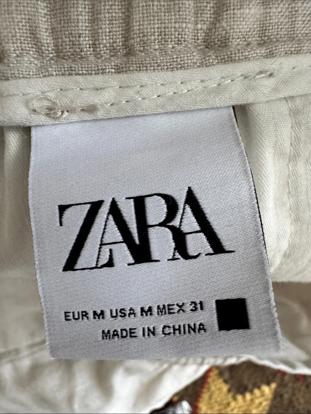 Zara Linen Blend Drawstring Pants Size M Beige Oatmeal